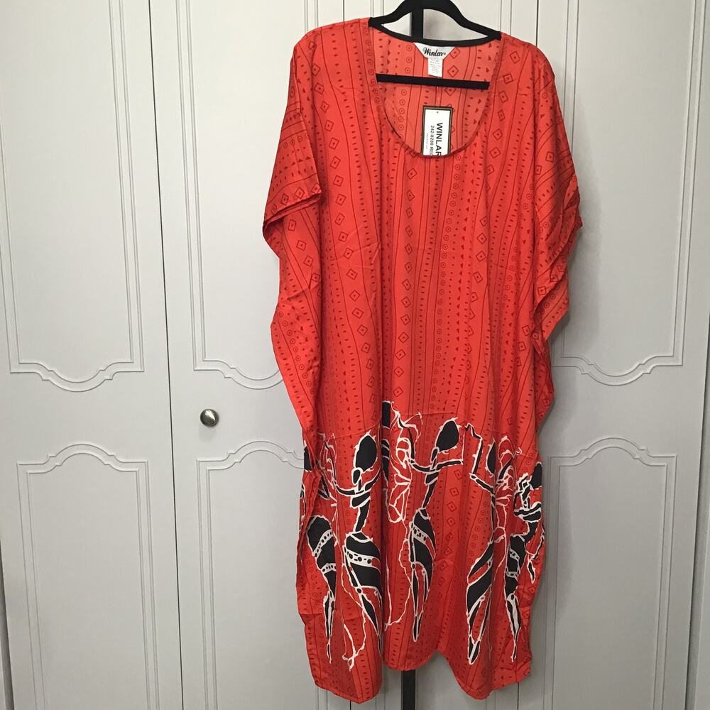 WINLAR Red Ethnic Dance Print Microfiber Kaftan